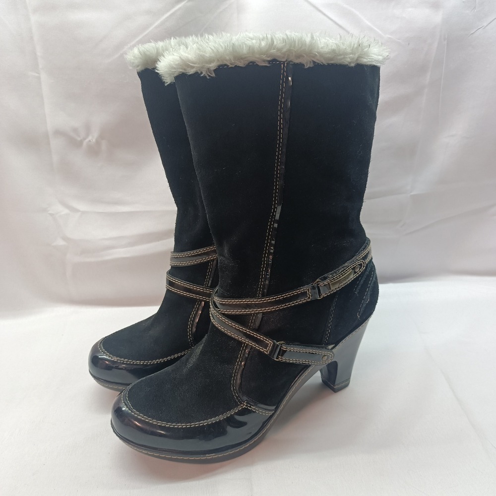 Jambu Tyra Black Suede Faux Fur Heeled Mid-Calf Boots Womens 8.5M Casual Winter